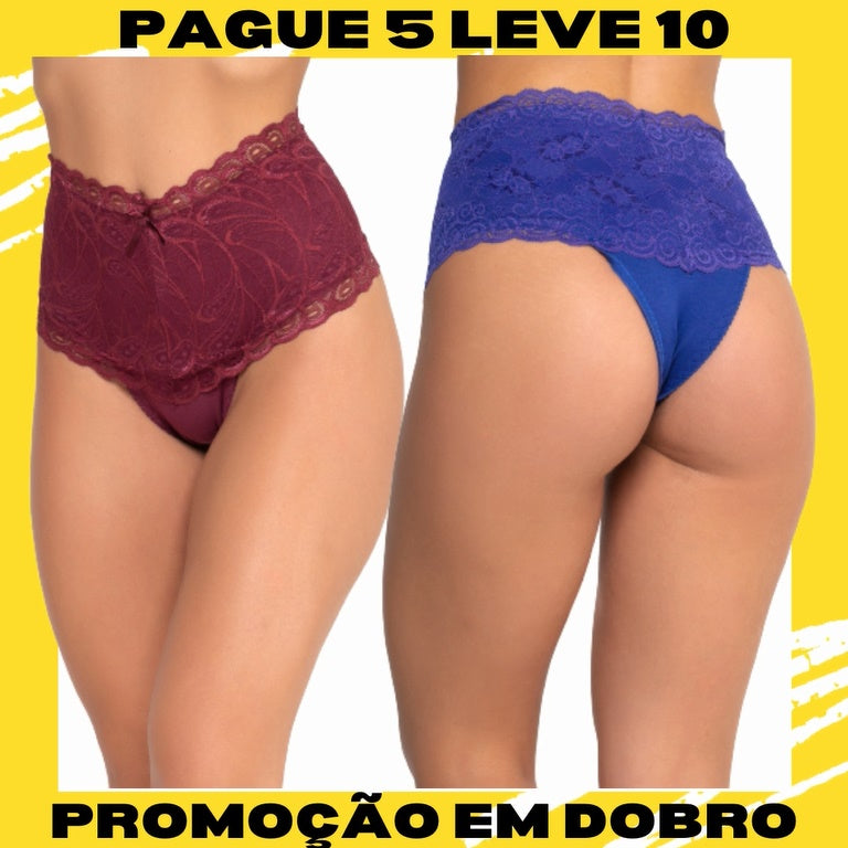 Kit Calcinha modeladora cintura alta com 10 peças