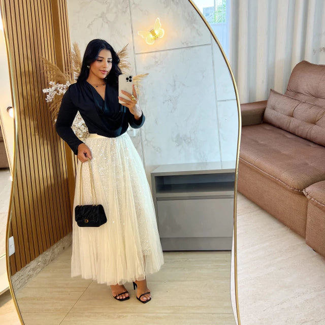 Conjunto Saia de paetê Mariaelly + Blusa